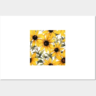 Watercolor Wildflower Black Eyed Susan Pattern Posters and Art